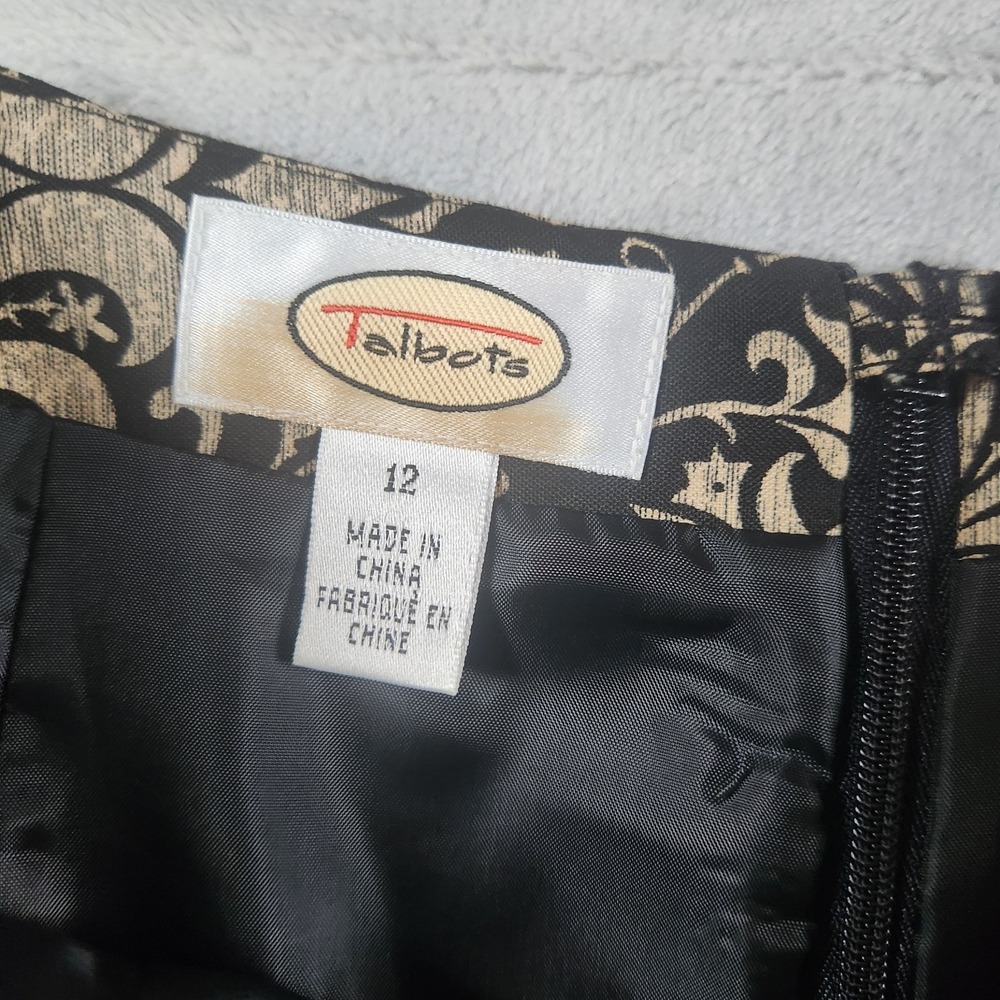 Talbots Skirt size 12 Black Gold Paisley Pencil Knee Career Wedding Church - Picture 4 of 9